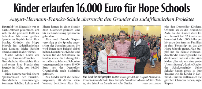 LZ Bericht Kinder erlaufen 16.000 Euro f�r Hope School